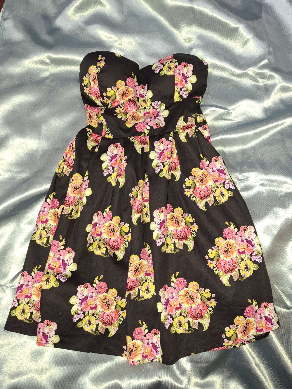 Rue21 Black Floral Strapless Mini Dress